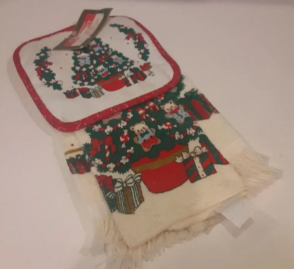 Vintage Christmas Kitchen 3pc Set 100% Cotton